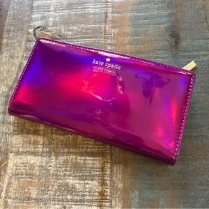 Kate Spade Iridescent Rainer Lane Lacey Wallet Pink Holographic Rainbow Sparkle